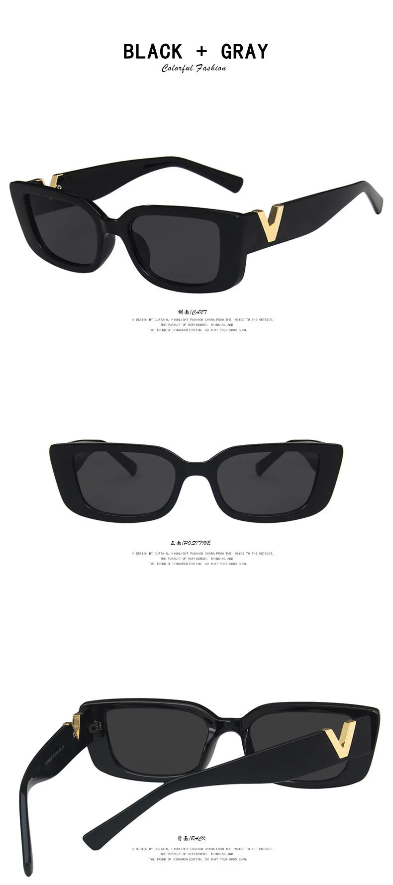 Retro Rectangle Small Frame Sunglasses - Vintage Designer Black Women