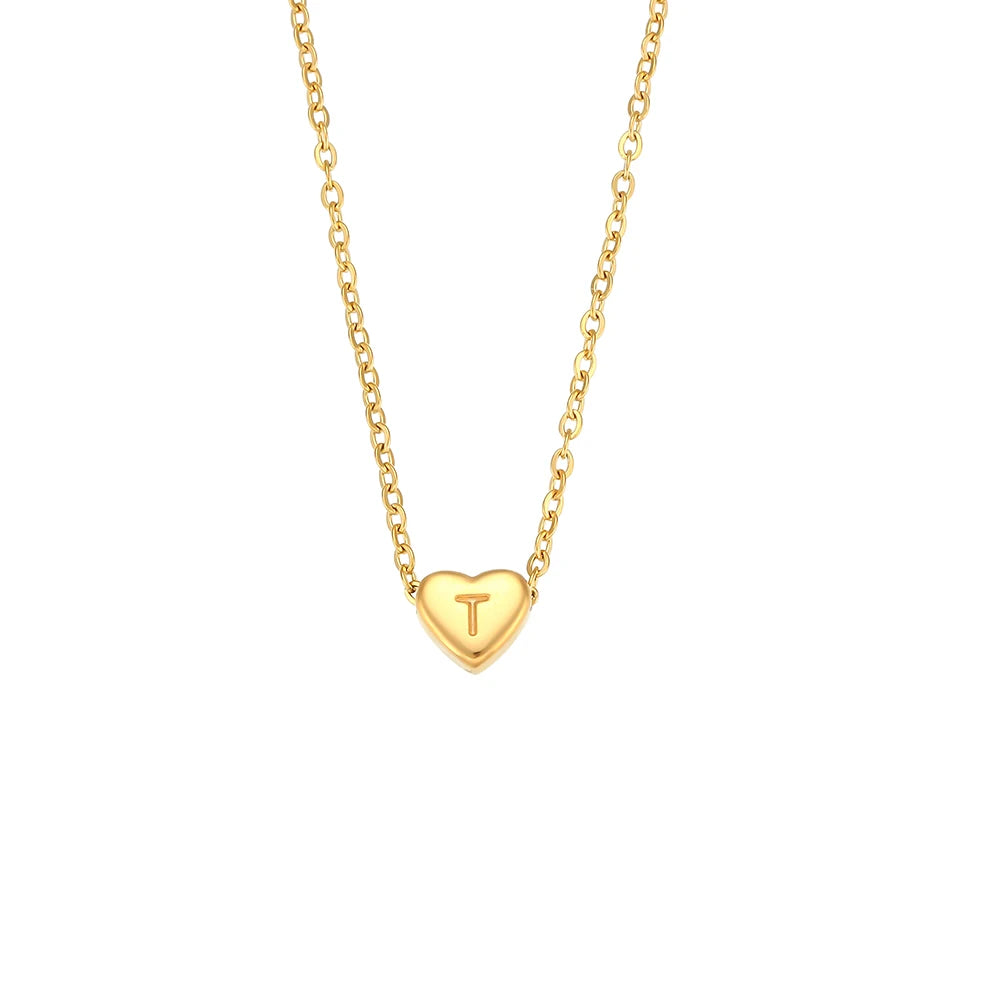 E.B.belle Minimalist Small Love Initial Necklace Jewelry Stainless Steel 18k Gold Plated Mini Heart Letter Pendant Necklace
