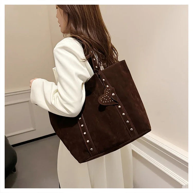 Fashion Suede Sewing Thread Shoulder Bags 2025 New Retro Versatile Commute Simplicity Solid Color Single Women's Handbag
