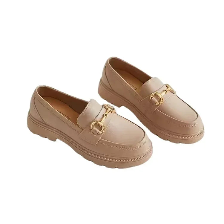 2022 New Lefort Shoes Spring Autumn British Style Vintage Small Gold Buckle Round Toe PVC Thick Bottom Lefort Shoes