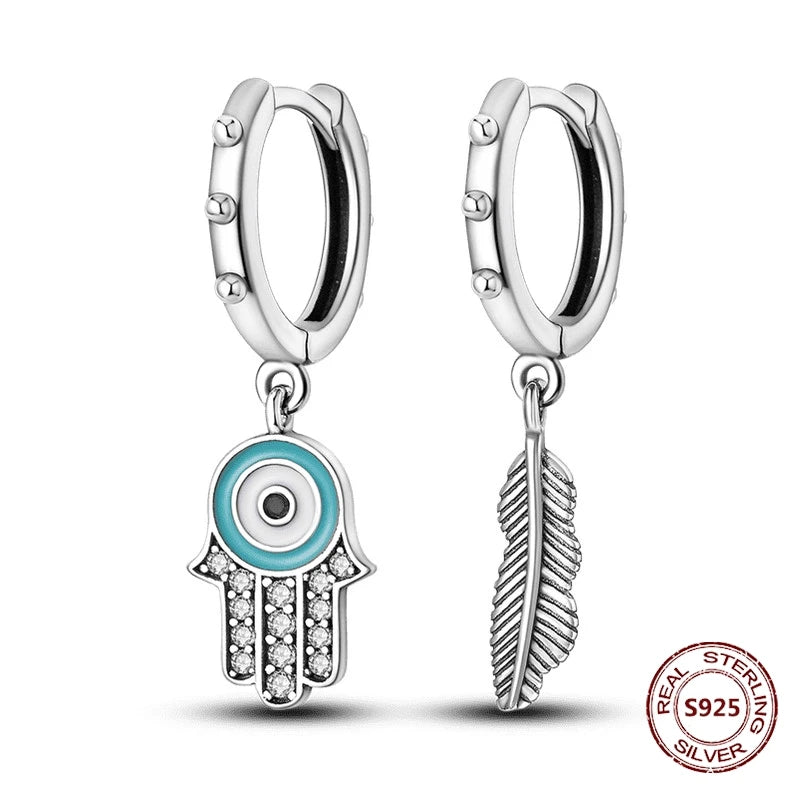 Unicorn Earrings 925 Sterling Silver Original Zircon Elephant Feather Dog Cat Blue Star Small Earrings For Women Jewelry Gift
