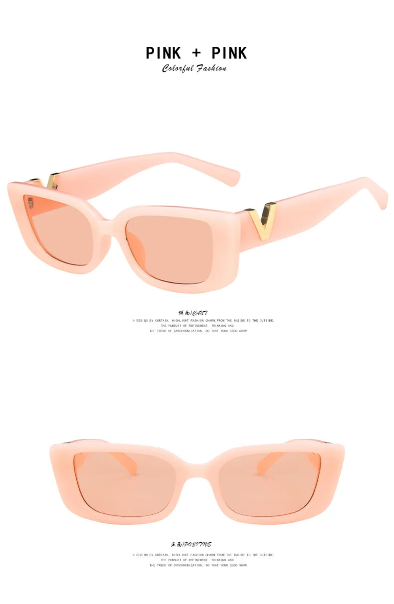 Retro Rectangle Small Frame Sunglasses - Vintage Designer Black Women