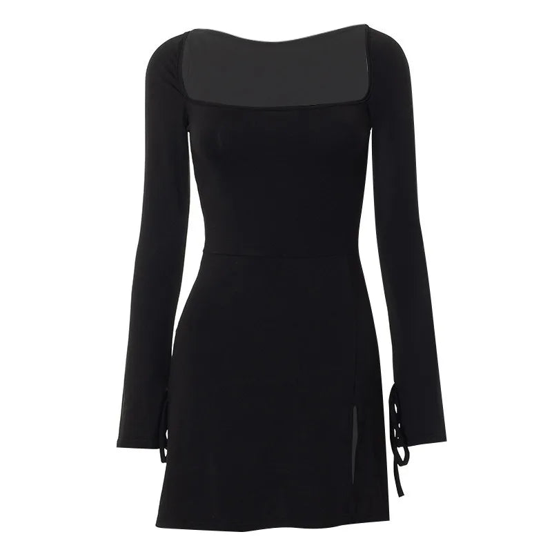 Women's Long Sleeve Bodycon Mini Dress - Spring Fashion Lace-up Split