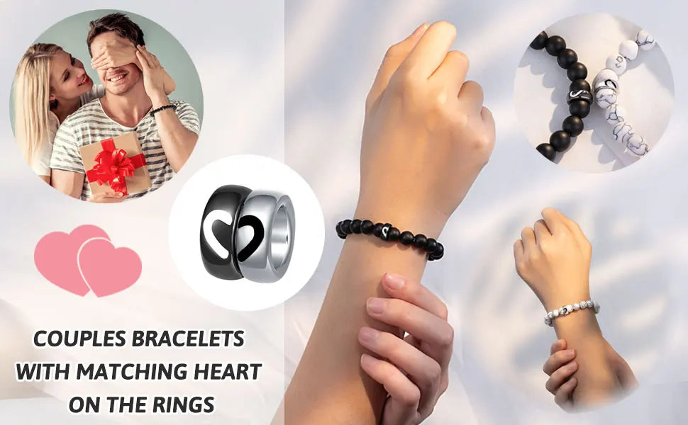 2PCS/Set Couple Ring Bracelets Gifts for My Love,My Man,Boyfriend,Soulmate,Valentine's Day Anniversary Birthday Christmas Gift