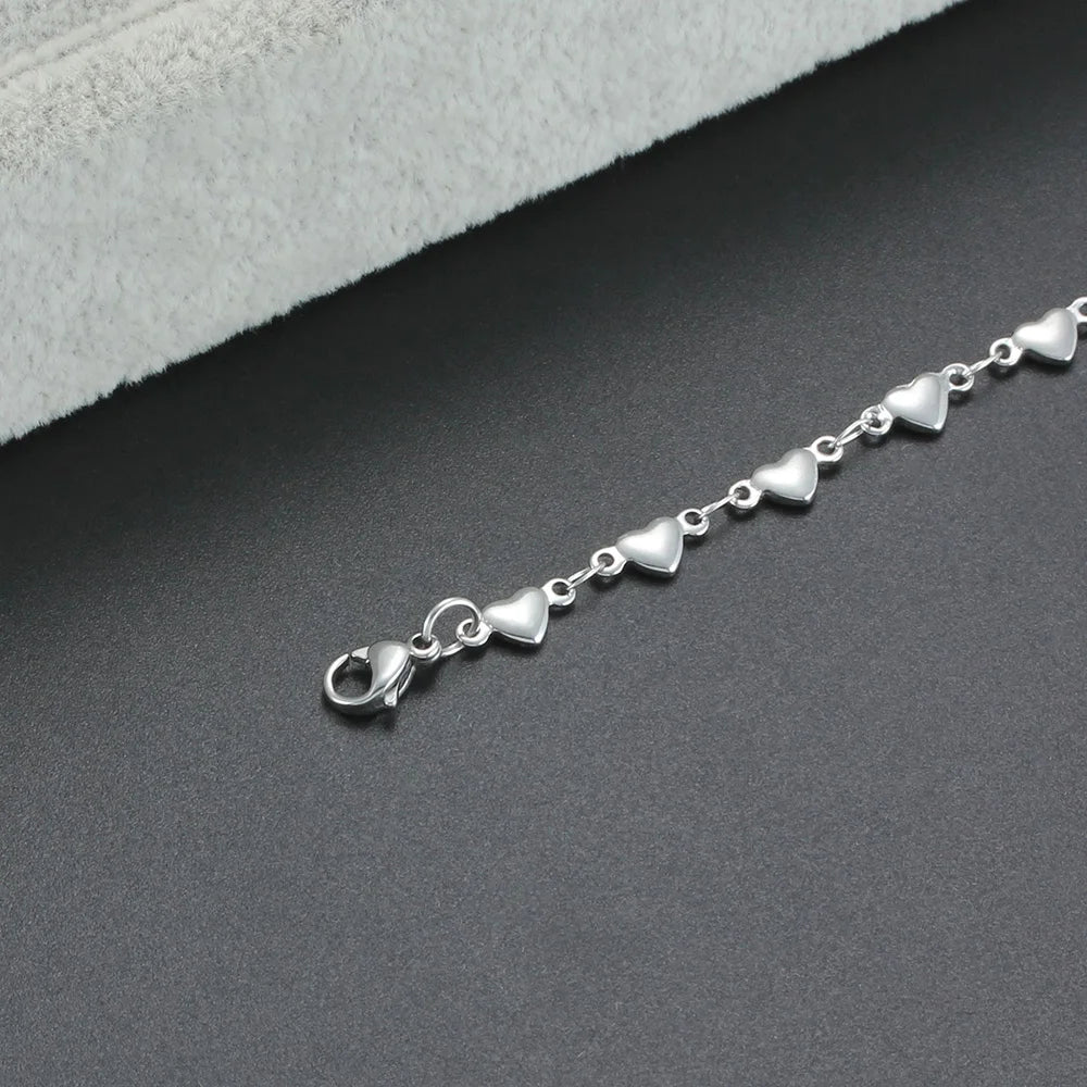 Stainless Steel Heart Bracelet For Women Link Chain Gold Silver Color Charm Female Cute Romantic Jewelry 7-9 Inch