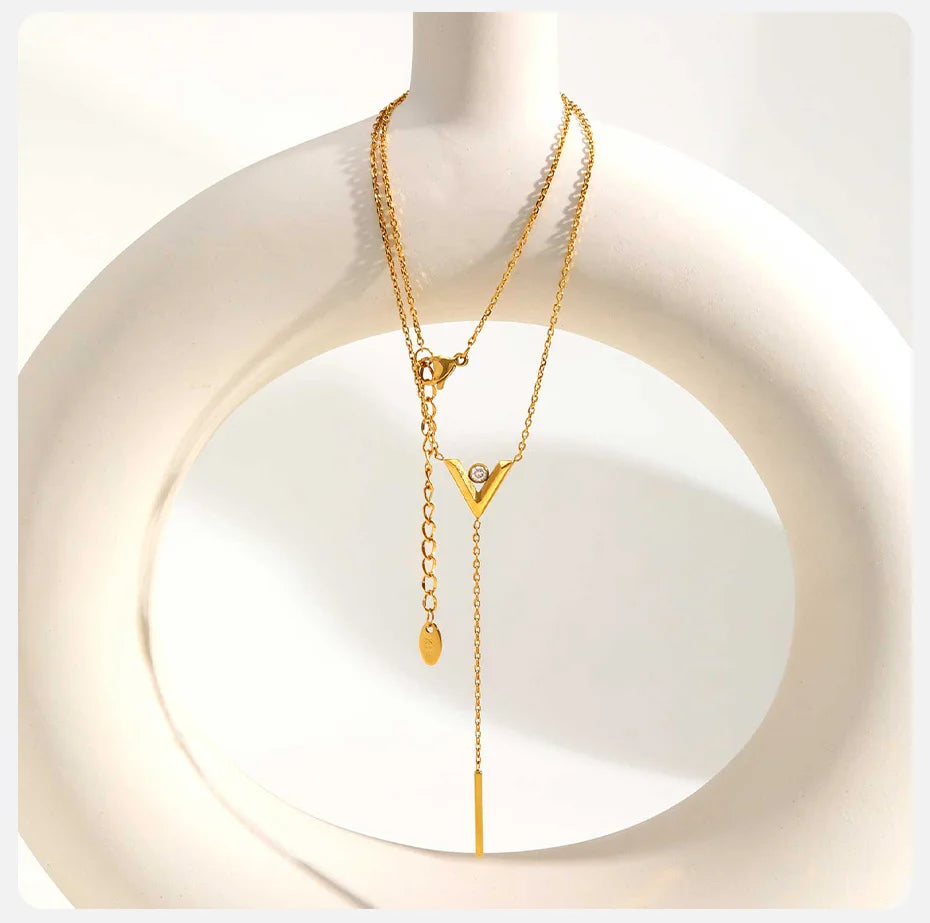 Vnox Women Trendy V Shaped Necklace With Small Pendant, Stainless Steel Y-shaped Necklaces, Jewelry Gifts Wholesale