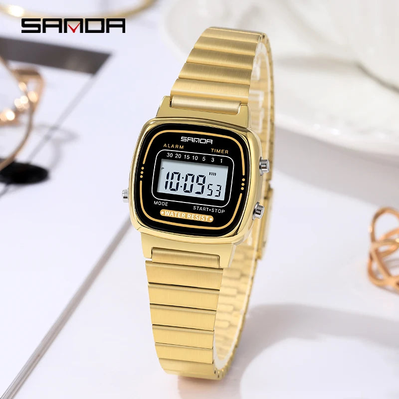 SANDA Golden Quartz Watch - Waterproof Ladies Fashion Wristwatch