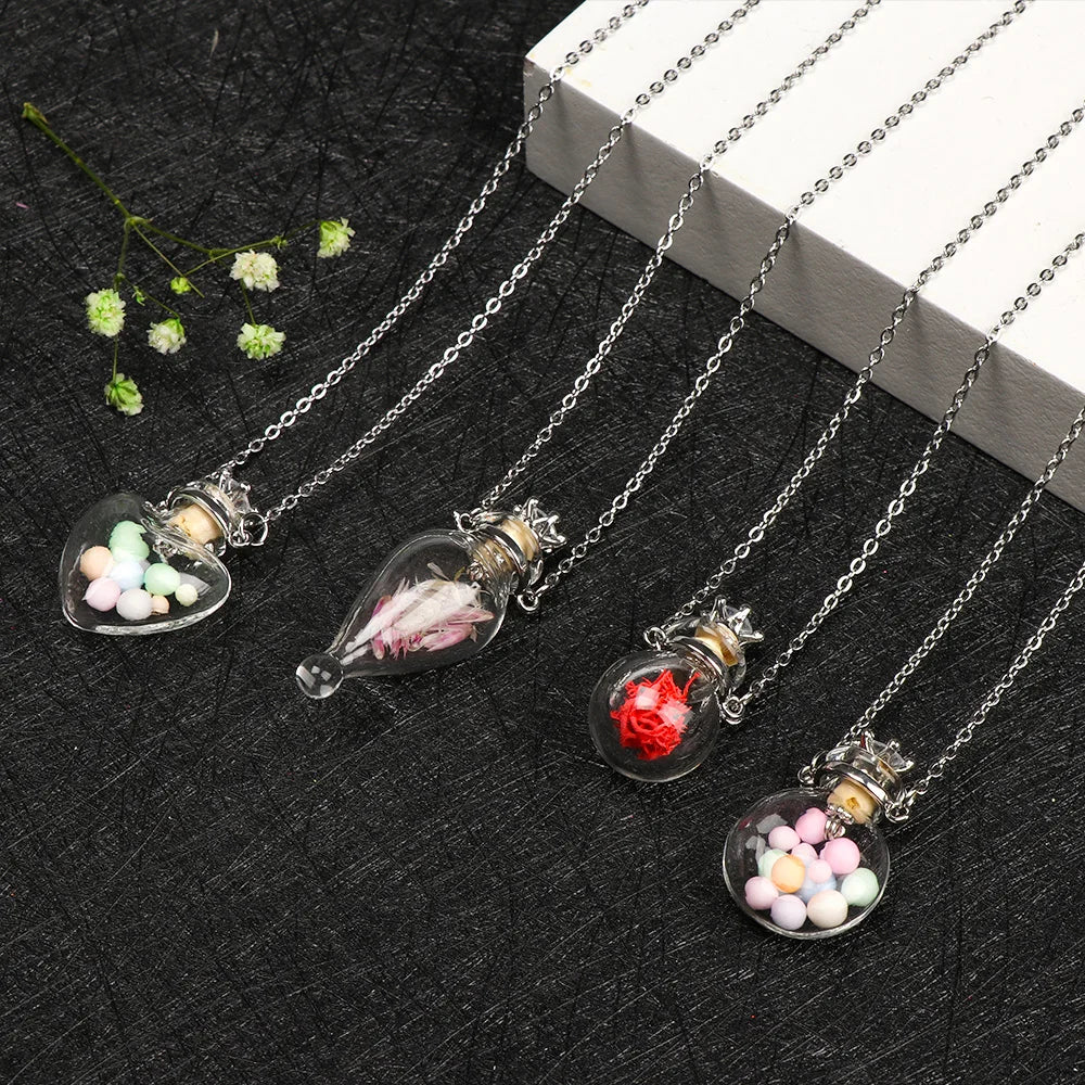 Openable Water Drop Heart Steel Chain Perfume Vial Necklace Wishing Bottle Pendant Essential Oil Diffuser Memorial Jewelry Gifts