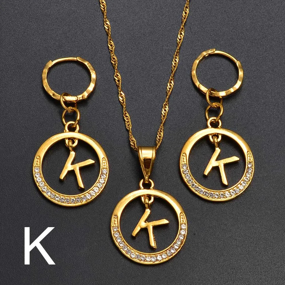 Anniyo A-Z Alphabet set Pendant Necklace and Earring set,Guam, Hawaii,African Initial Jewelry English Letters  #260306