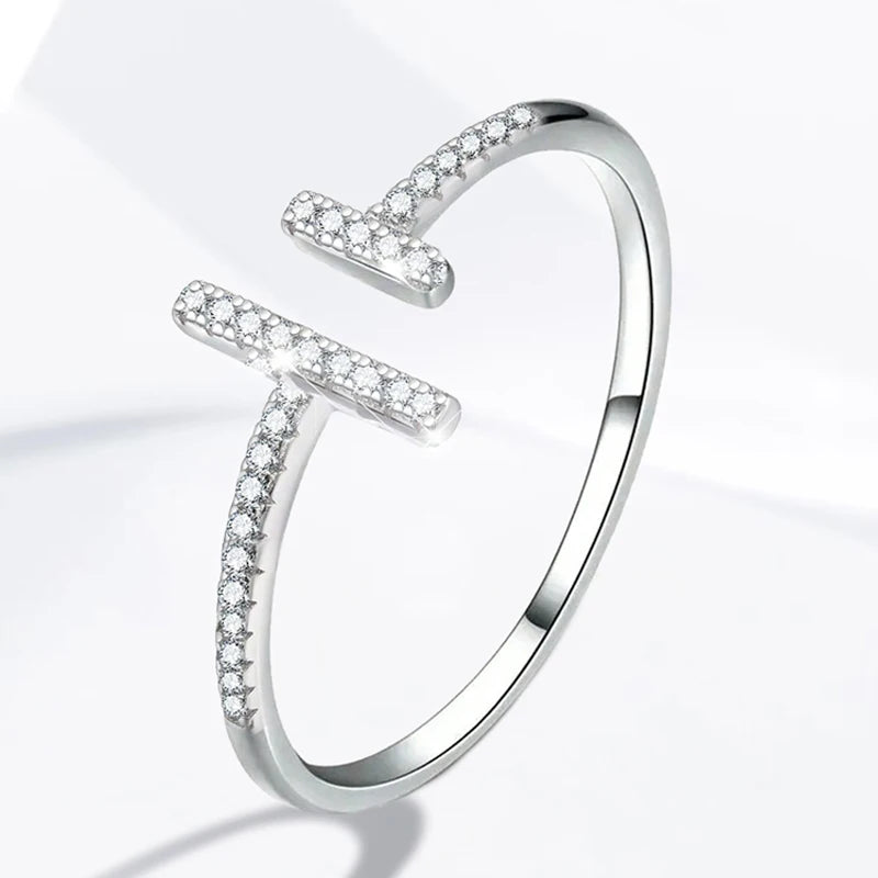 925 Sterling Silver Simple Shiny Parallel Length Adjustable Zircon Ring For Women Engagement Luxury High Quality Fine Jewelry