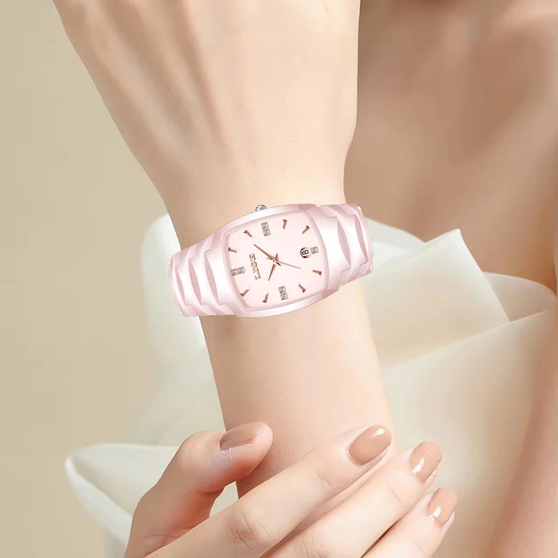 LIGE Fashion Luxury Ceramic Watch - Simple Elegant Calendar Women
