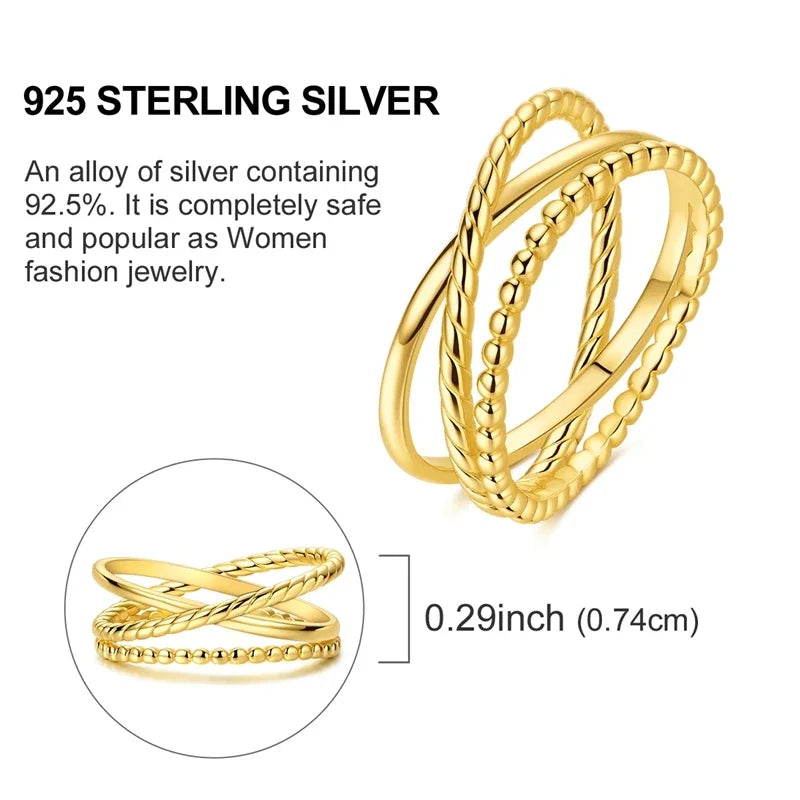 925 Sterling Silver Love Ring - Gold Sparkling Wedding Engagement