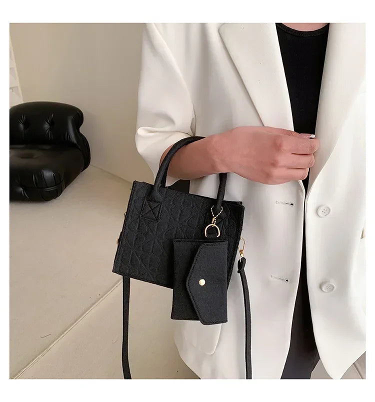 Korean Version Minimalist Embossed Felt Lightweight Handbag 2025 New Single Shoulder Diagonal Span Two-Piece Bag For Women