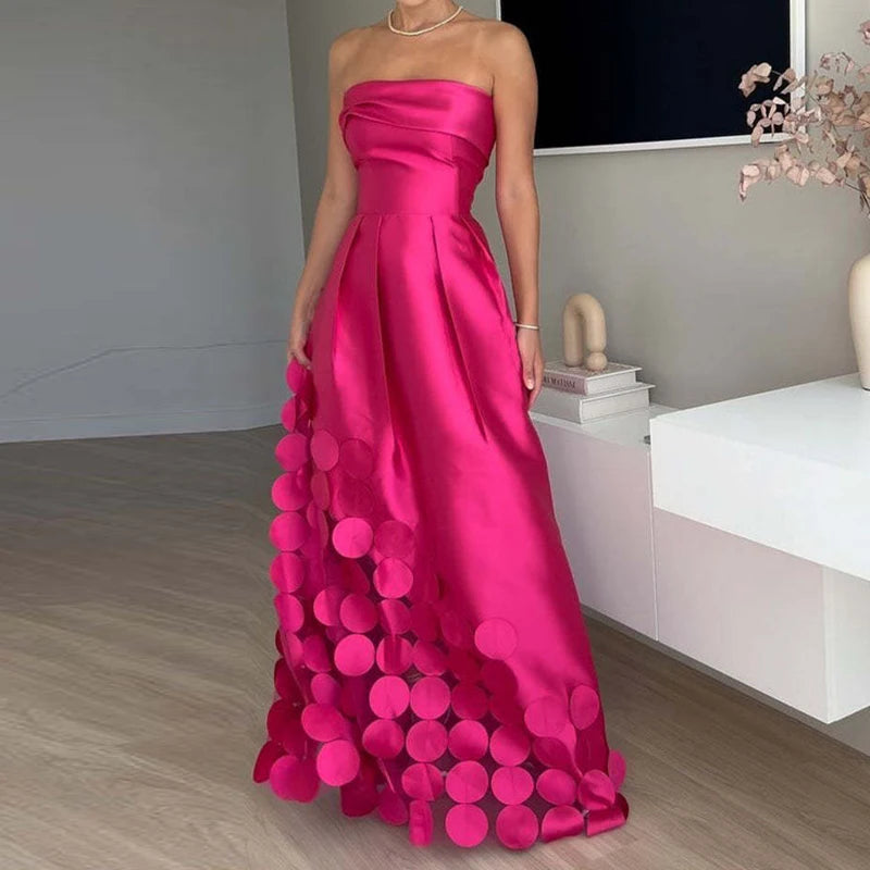 Elegant Off Shoulder Dress - Satin Hollow Out Party Evening Gown