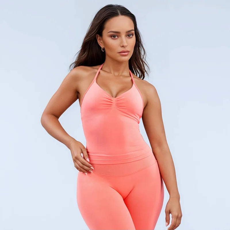 HISTELLO Impact Sports Bra - Longline Strappy Yoga Tank Top