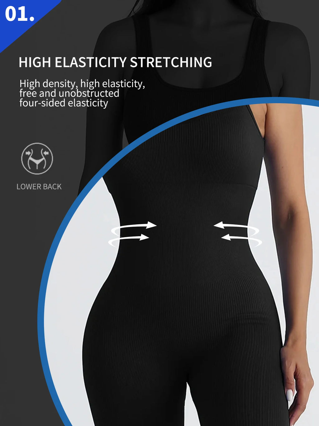 Women Workout Seamless Jumpsuit Yoga Ribbed Bodycon One Piece Square Neck Leggings Romper