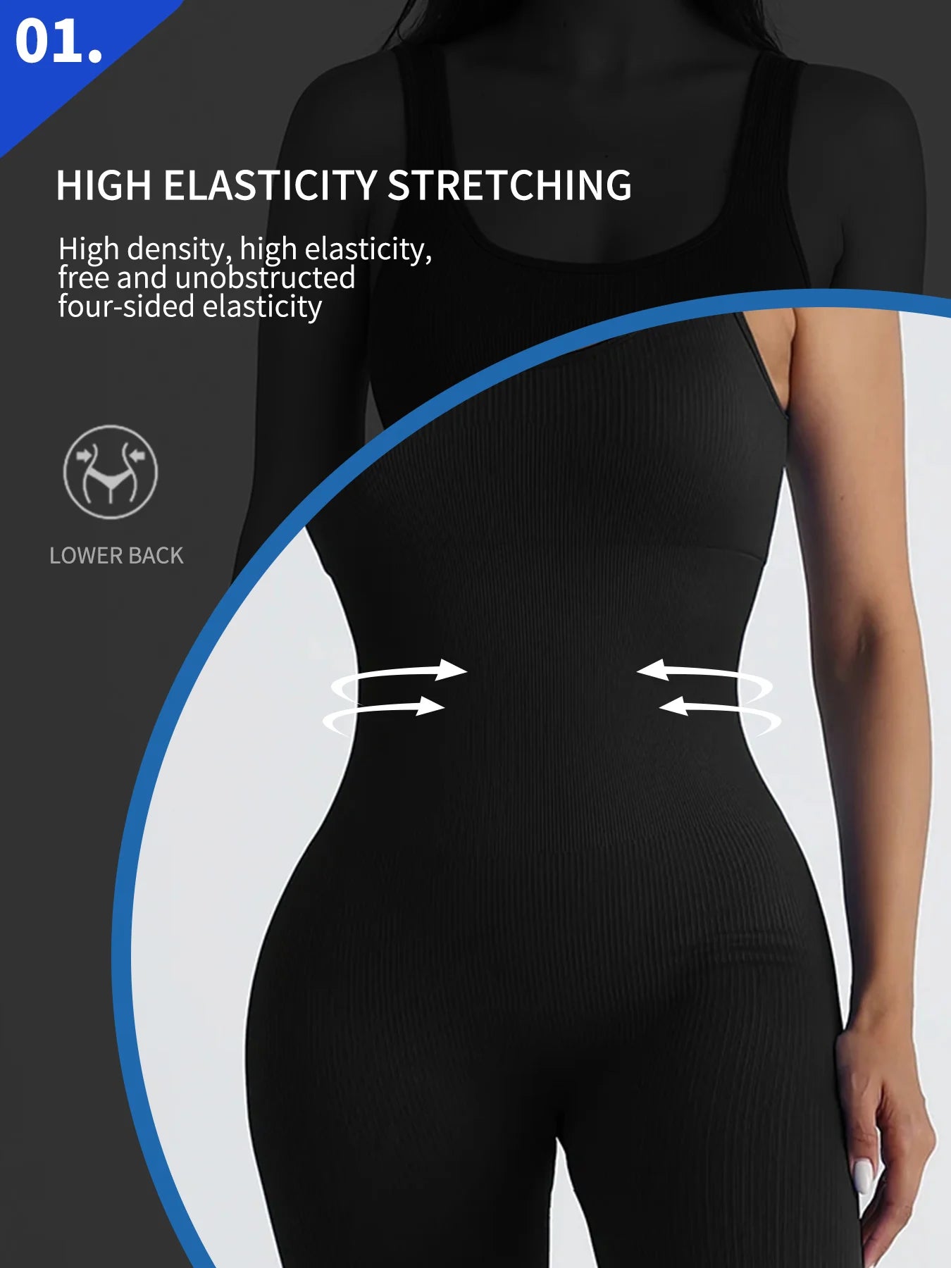 Women Workout Seamless Jumpsuit Yoga Ribbed Bodycon One Piece Square Neck Leggings Romper