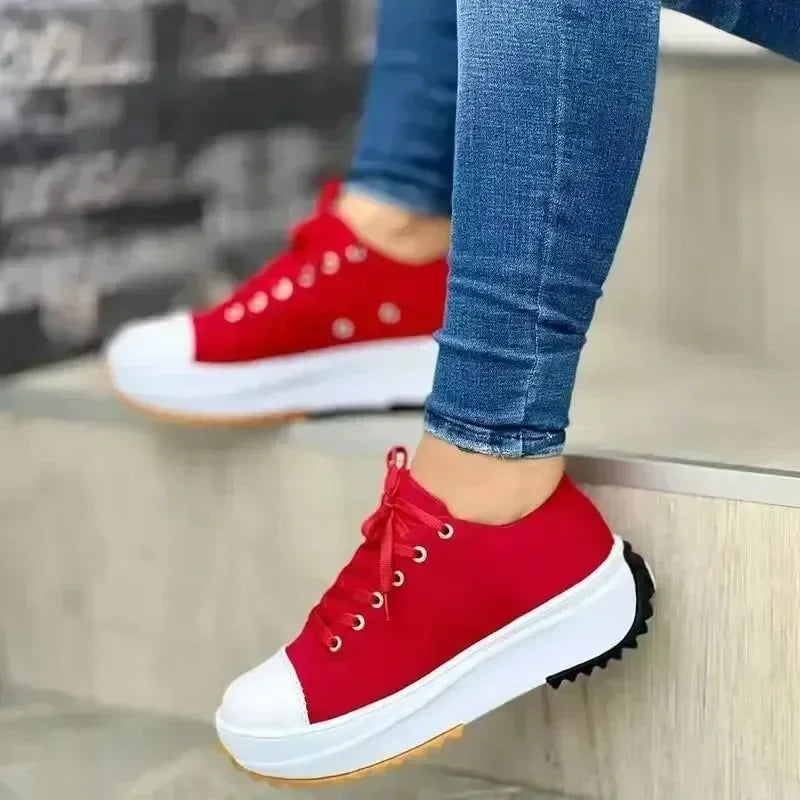 Classic white canvas sneakers women's casual shoes thick sole lace-up tennis shoes high quality fashion sports shoes 35-43