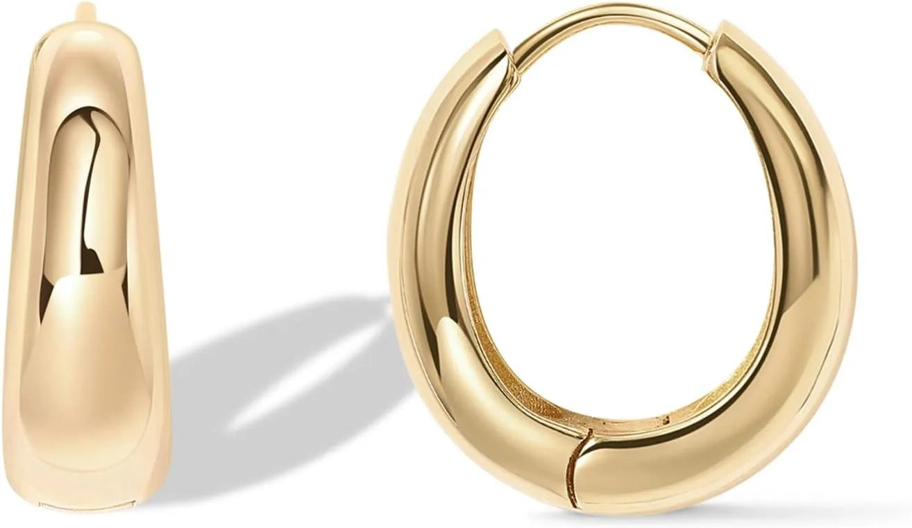 14K Gold Plated Sterling Silver Post Small Chunky Hoops Earrings | Thick Lightweight Gold Hoop Earrings for Women Retro style