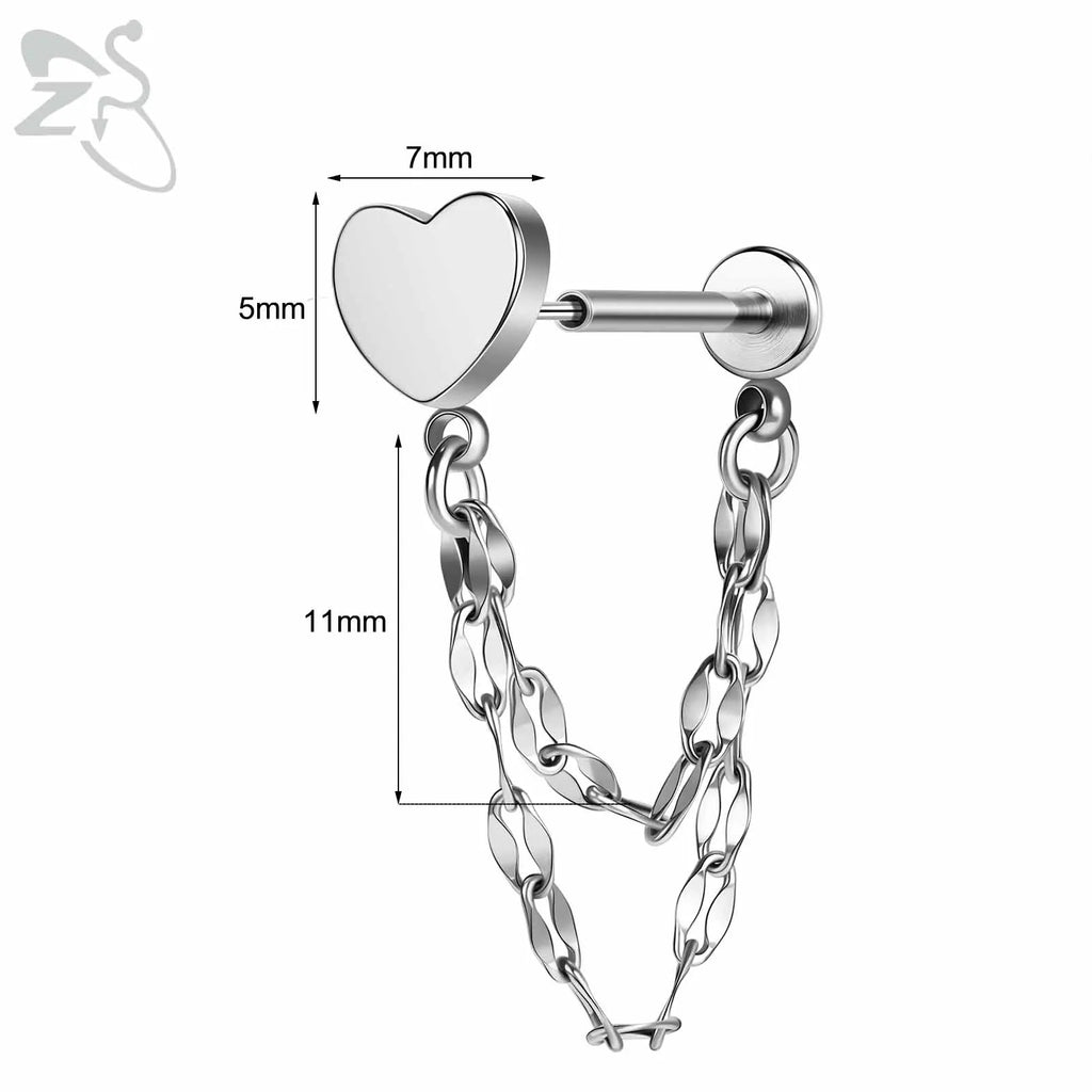 ZS 1PC 16G/18G Stainless Steel Ear Studs O-Shaped Stud Earrings Plug In Gold Color Cartilage Earring Heart Ear Piercings Jewelry