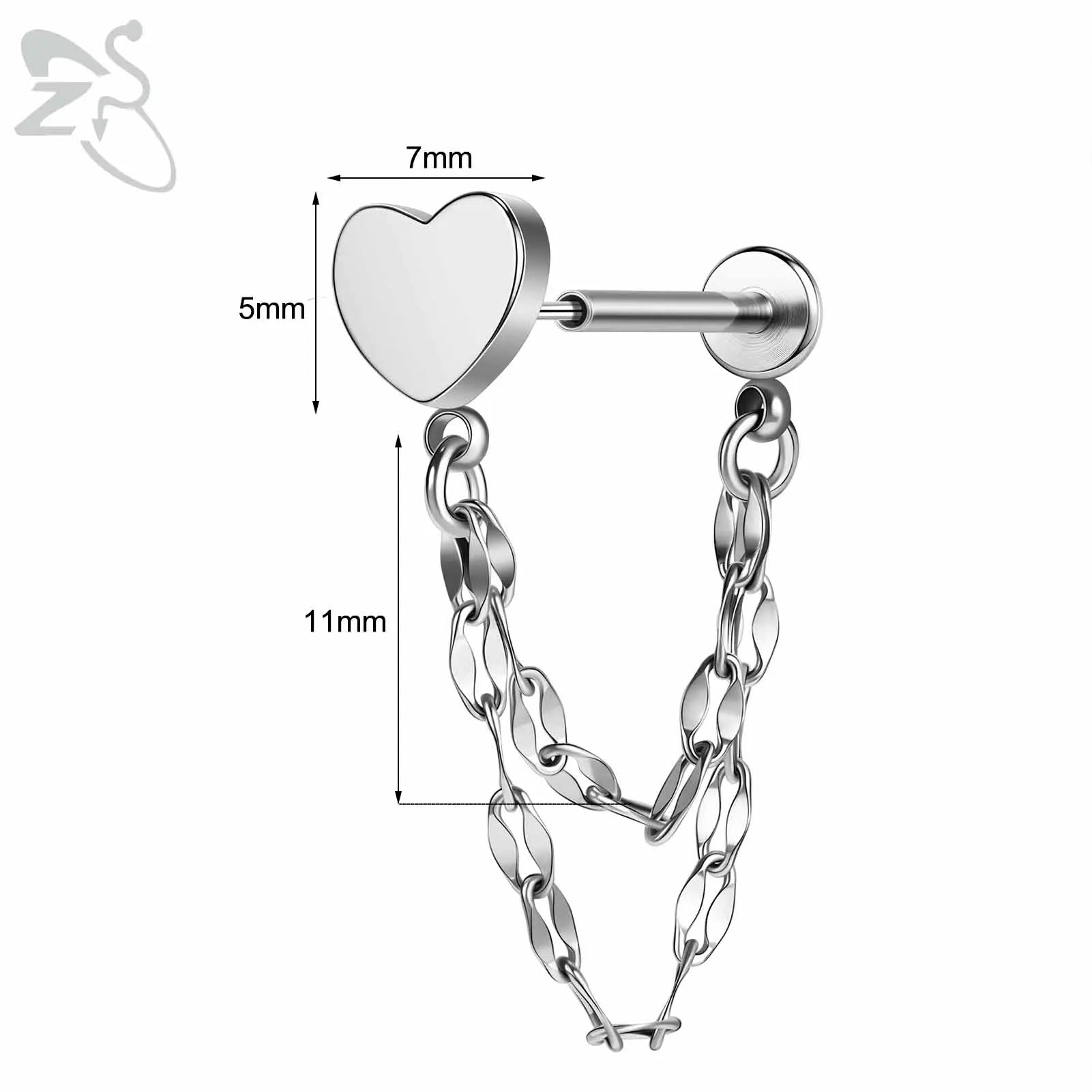 ZS 1PC 16G/18G Stainless Steel Ear Studs O-Shaped Stud Earrings Plug In Gold Color Cartilage Earring Heart Ear Piercings Jewelry