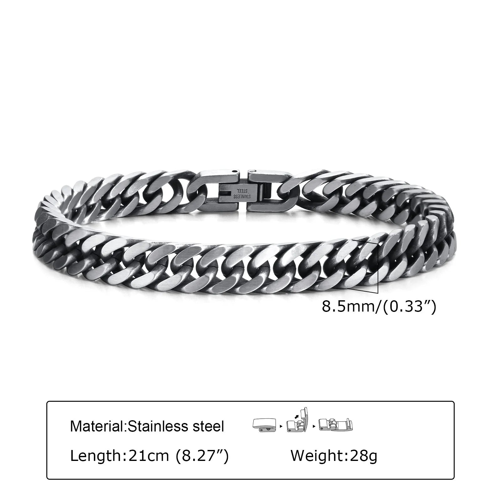 Vnox Men's Stainless Steel 7/8/9/10/12/15MM Link Chain Miami Cuban Bracelets for Male Boys Jewelry, 19cm/21.5cm, Gift for Dad