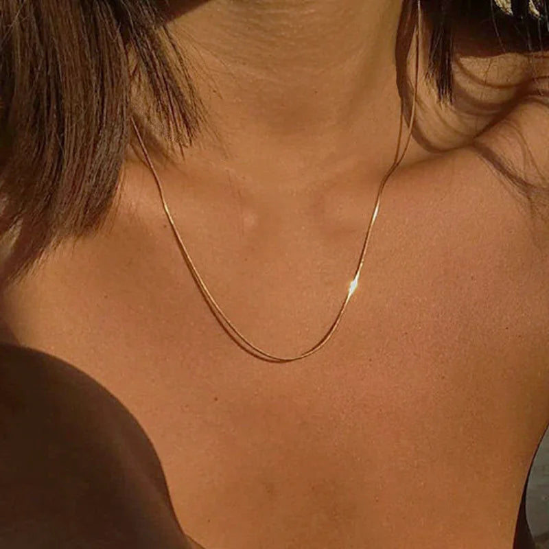 Simple Collarbone Necklace for Women Man Stainless Steel Gold Color Snake Chain Choker Minimalist Jewelry Wedding Party Gift