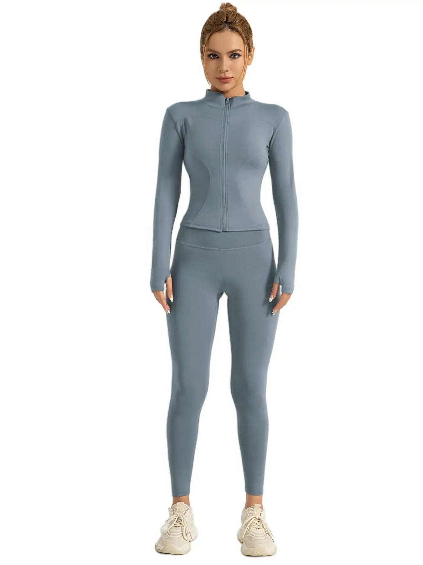 Fitfemme Two-Piece Sports Set - Zip Mock Neck Jacket & Leggings