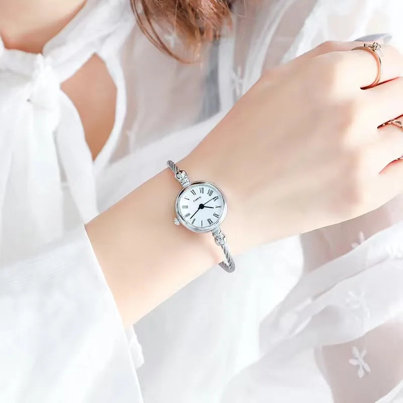 Small Gold Bangle Bracelet Watch - Retro Ladies Quartz Thin Chain
