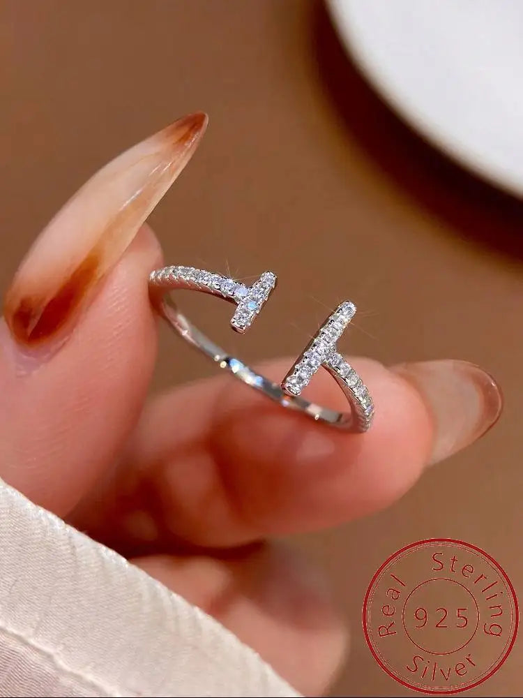 925 Sterling Silver Simple Shiny Parallel Length Adjustable Zircon Ring For Women Engagement Luxury High Quality Fine Jewelry