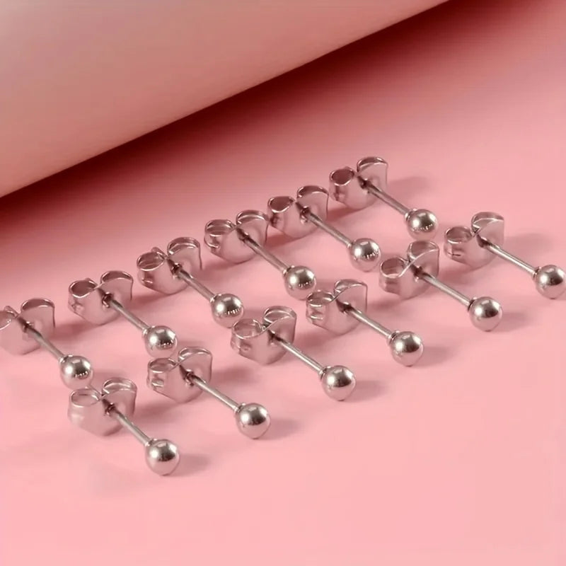 12pcs 2mm-3mm Tiny Butterfly Buckle Stud Earrings 316L Stainless Steel Hypoallergenic Universal Ear Bone Studs Piercing Jewelry