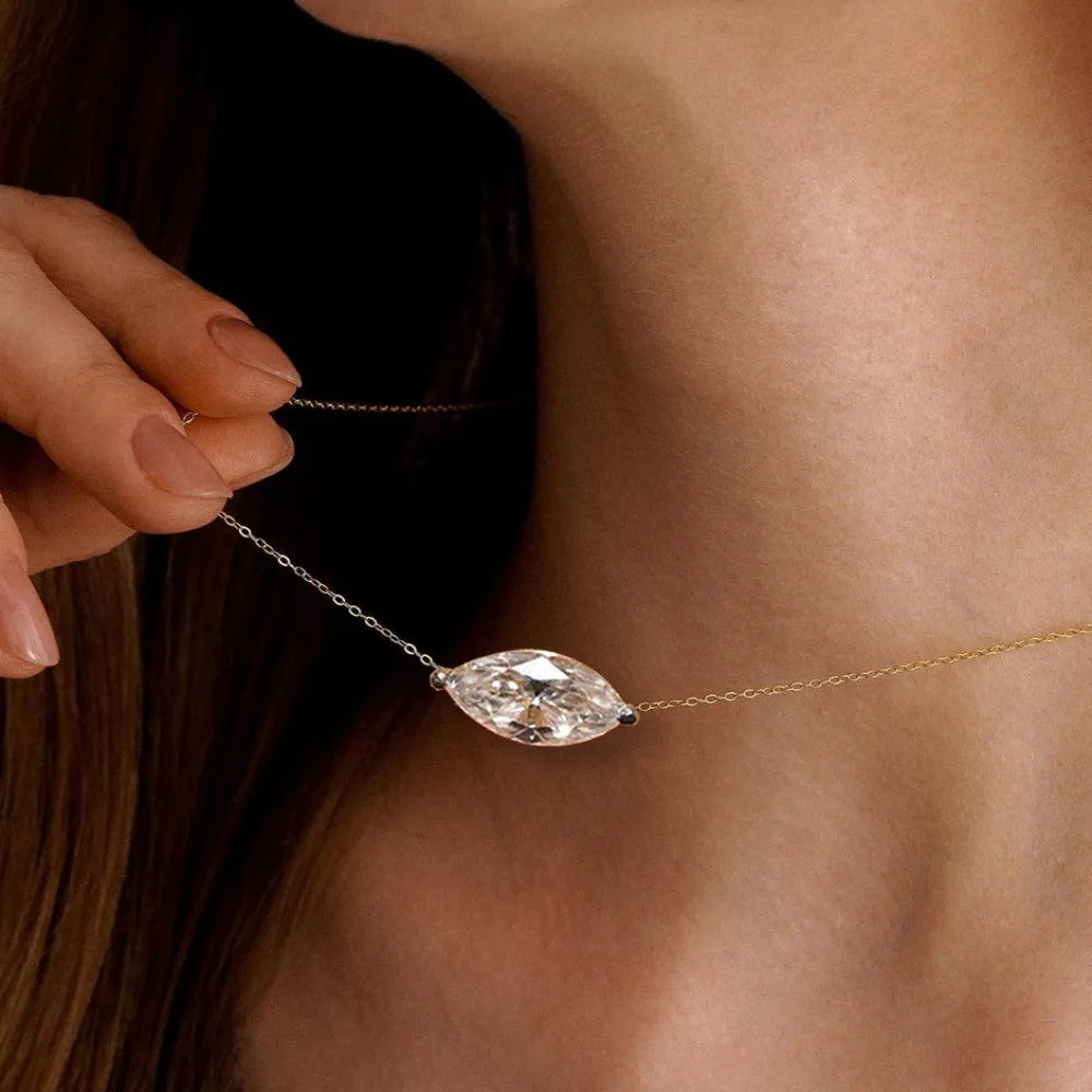1/2carat Marquise Cut Solitaire Moissanite Diamond Pendant Necklace Gra Certified 925 Silver Plated 18k Gold Neckchain Woman