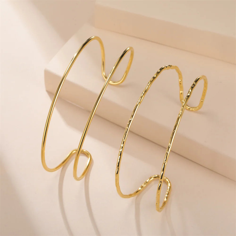 My Shape Simple C Shape for Women Stainless Steel Gold Color Adjustable Open Cuff Bangle Jewelry Double Layered Bracelets Gifts