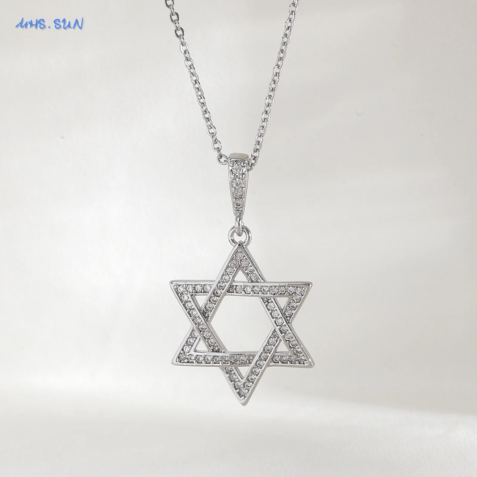 MHS.SUN Luxury Star of David Necklaces for Women Men Fashion Hollow Hexagonal Star Pendant Chain Necklace Judaica Jewish Jewelry