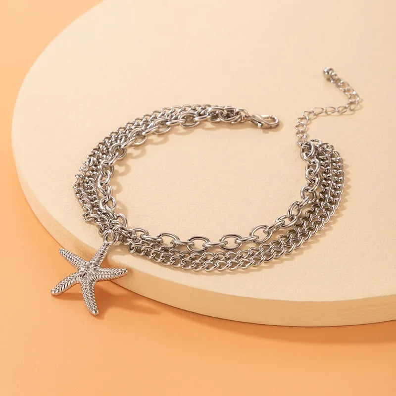 Classic Snake Multi-layer Anklet For Women Starfish Heart Shell Sexy Chain On Foot Leg Female Ankle Bracelet Beach Jewelry