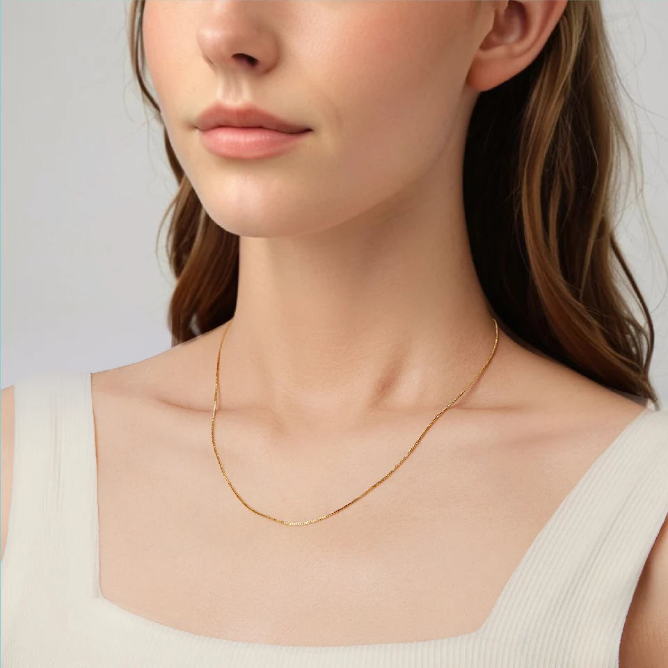 BAMOER Solid Gold Over 925 Sterling Silver Chain Necklace for Women Girls, 0.8mm Box Chain Super Thin & Strong Necklace Chain
