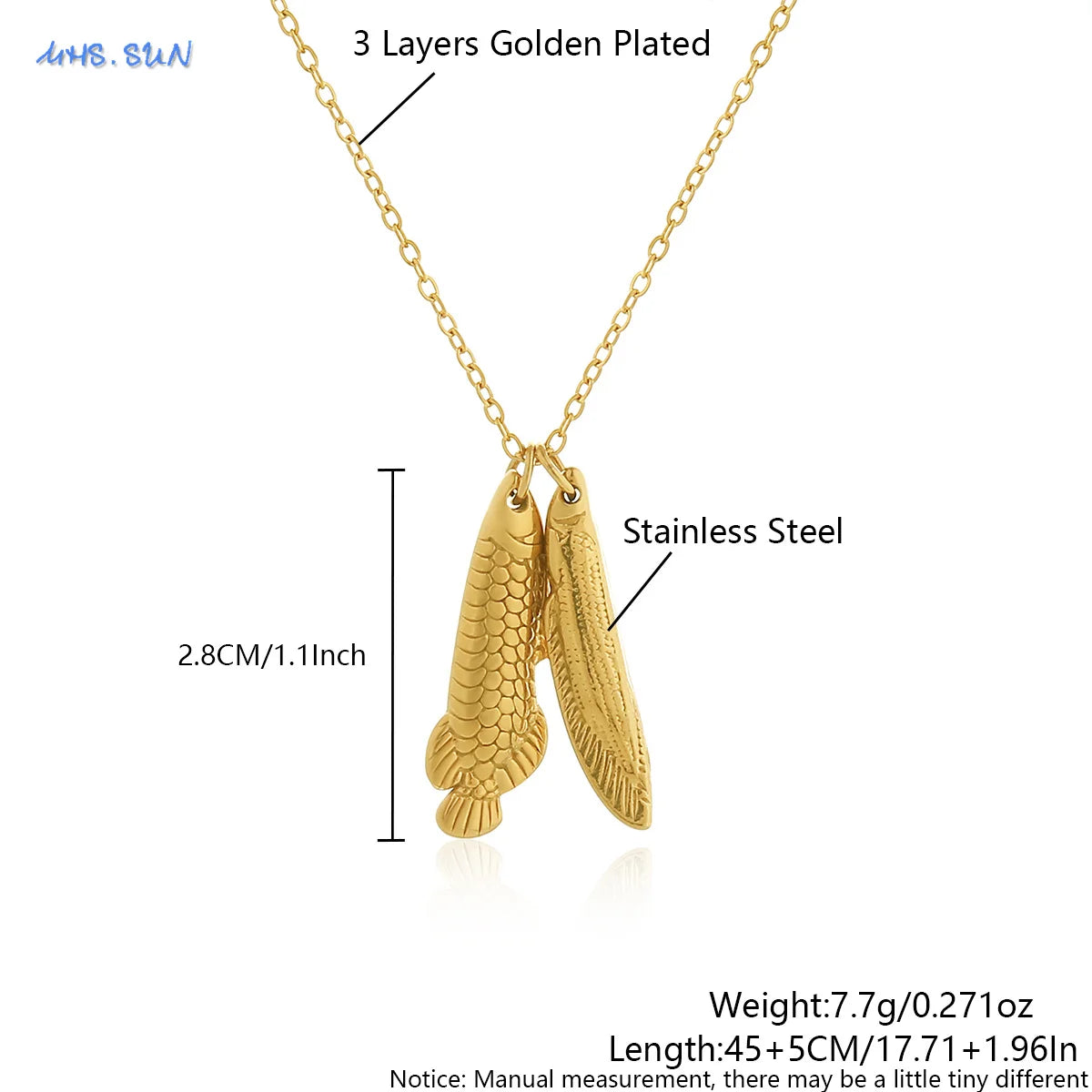 1/2pcs/Lot Cute Stainless Steel Gold Plated Small Fish Pendant Necklace for Women New Waterproof Beach Party Jewelry Summer Gift