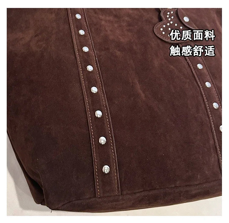 Fashion Suede Sewing Thread Shoulder Bags 2025 New Retro Versatile Commute Simplicity Solid Color Single Women's Handbag