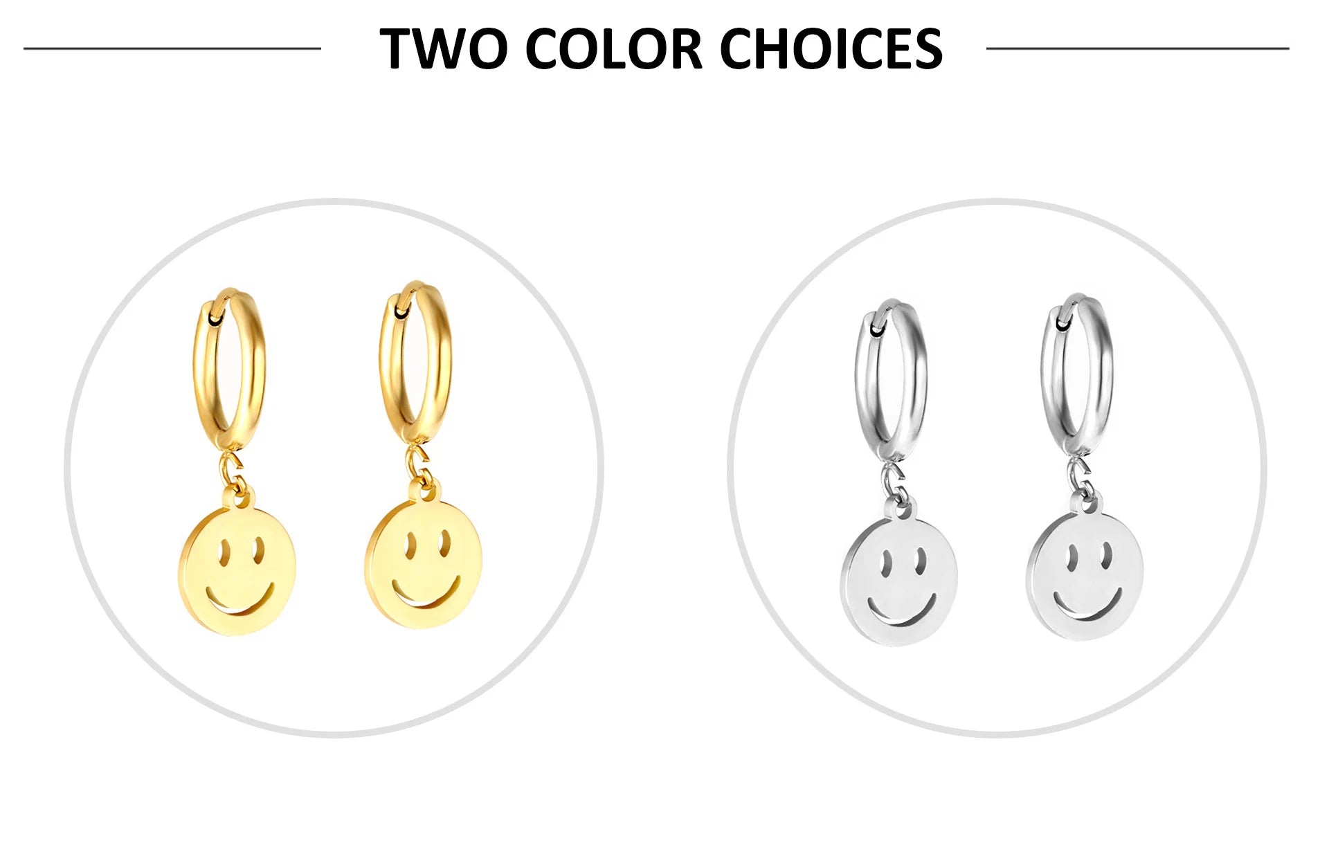 LUXUKISSKIDS Punk Smile Face Gold/Steel Color Drop Earrings Simple Hiphop Round Pendients Fashion Clips For Man/Woman/Girls