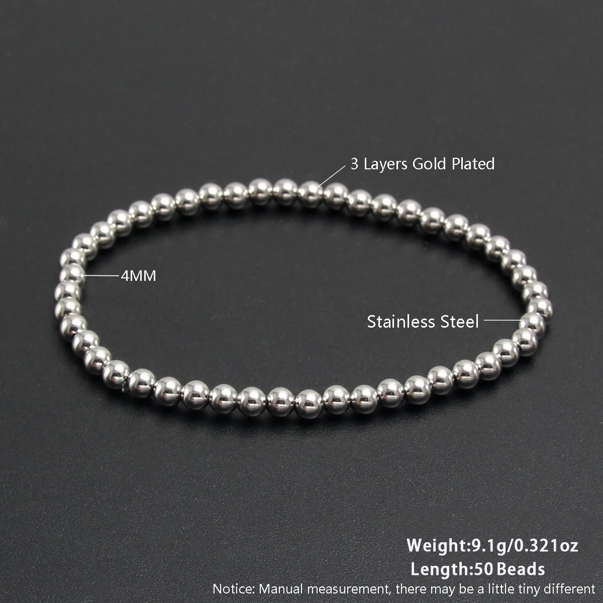 MHS.SUN Fashion Waterproof Smooth Stainless Steel Bracelets 2-10mm Elastic Beaded Gold Plated Stackable Bracelet Women Jewelry