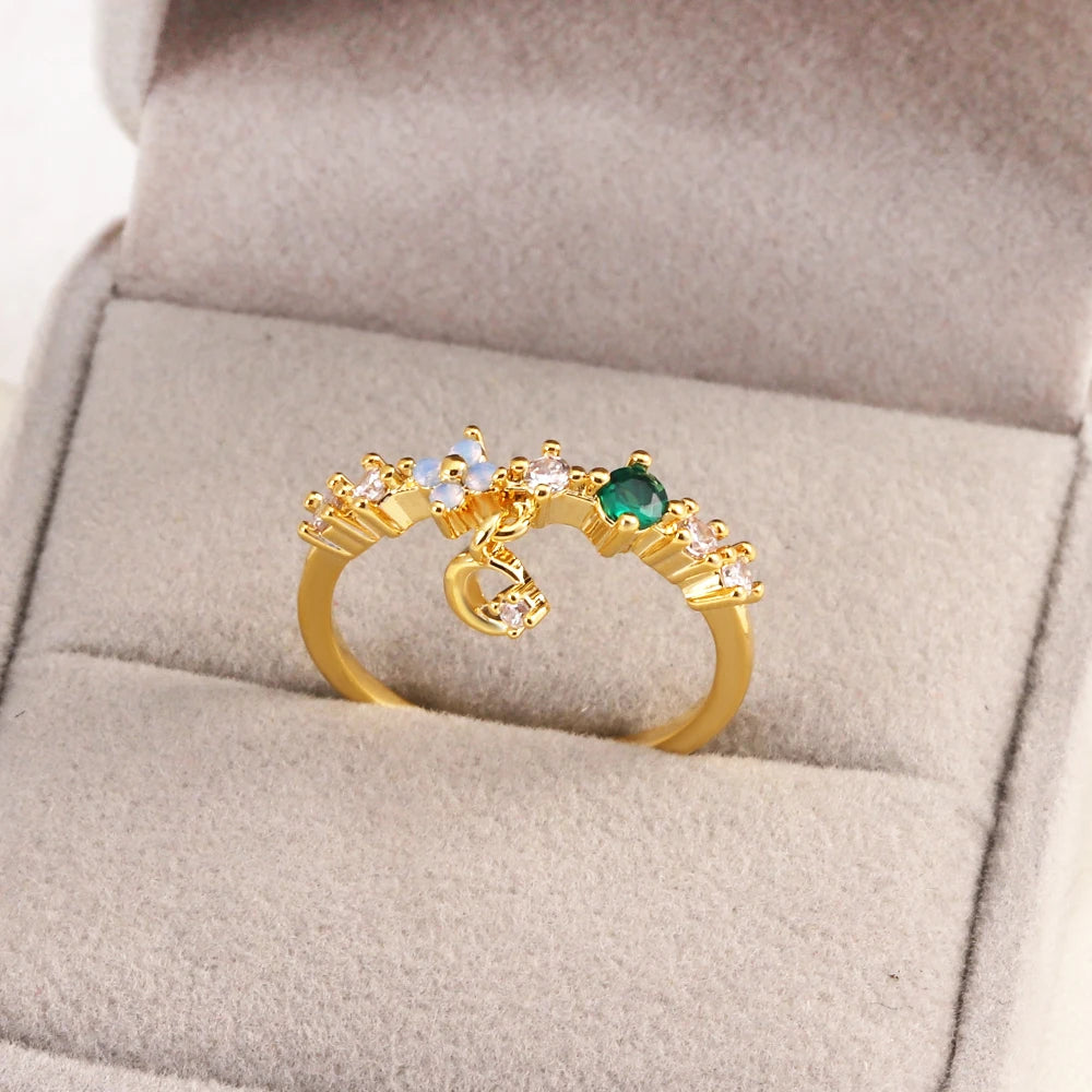 Fashion Moon Heart Flower Butterfly Rings For Women Sweet Girls Exquisite Shiny Rhinestone Crystal Open Ring 2025 Romantic Jewel