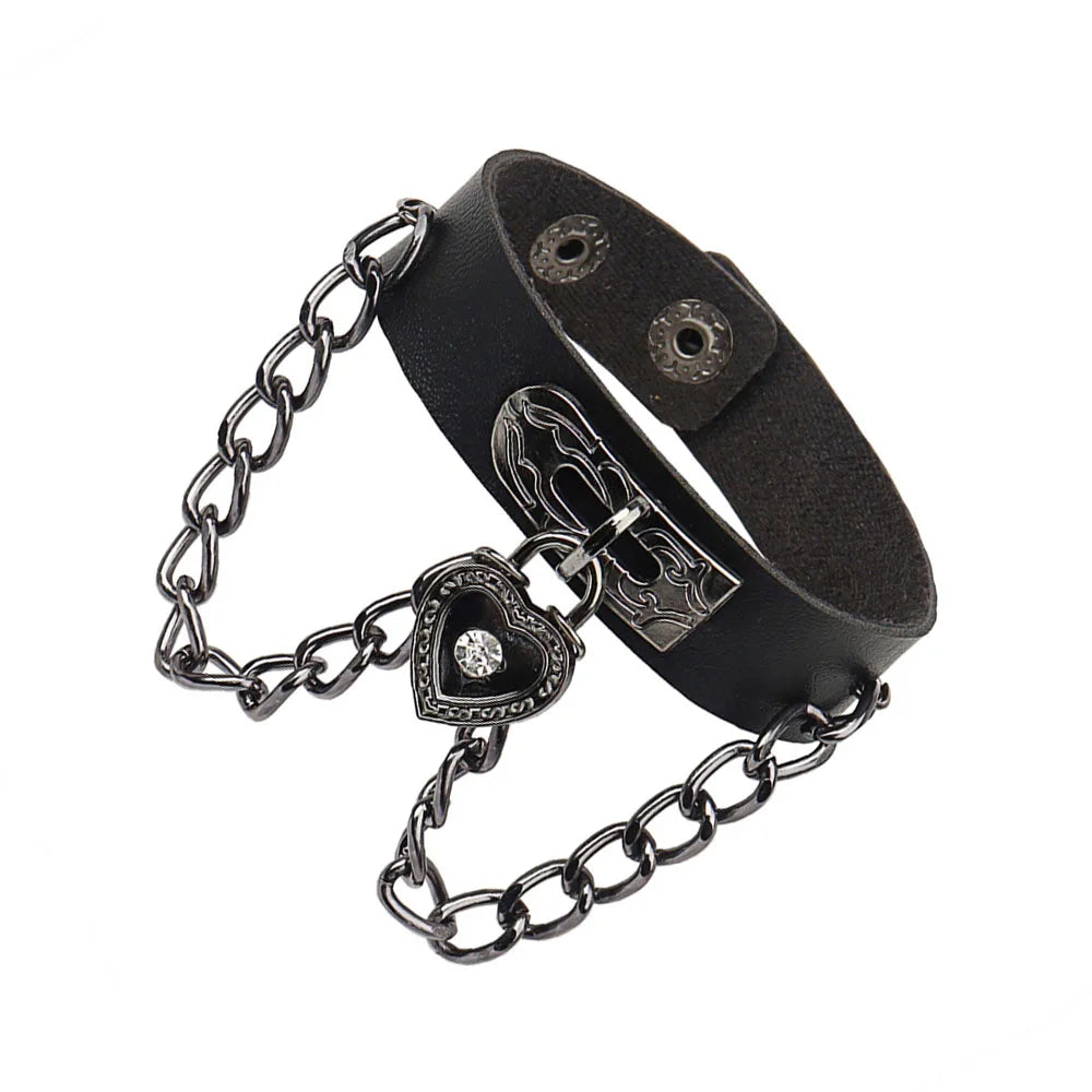 2024 Punk Dark PU Bracelet For Women Men Hip Hop Rock Chain Multi Layered Bracelet Trend Retro Gothic Jewelry Dancer Accessories