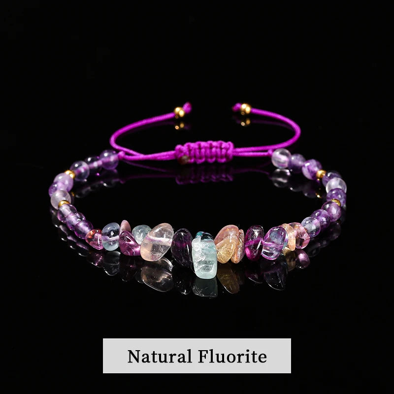 Change Better Natural Stone Amethyst Gravel Chip Bead Adjustable Braided Bracelet Women Men Small Round Bead Strand Healing Gift