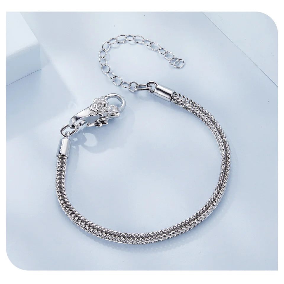 WOSTU Real 925 Sterling Silver Basic Snake Bangle Bracelet Butterfly Flower Closure Buckle For DIY Charms Bead Jewelry Make Gift
