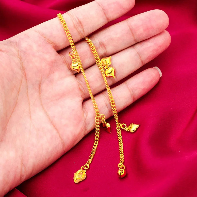 Stainless Steel Bracelets on the Leg Heart Charm Long Chain Foot Anklet 27cm Bohemian Accessories Jewelry Gifts
