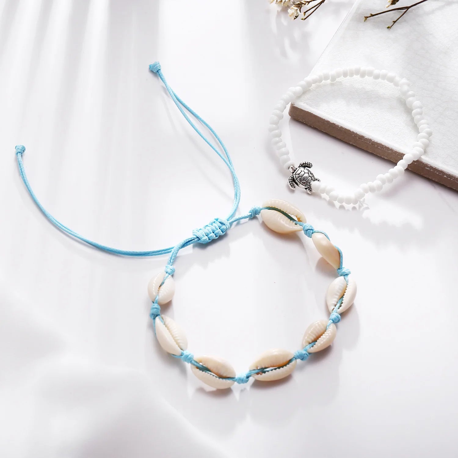 2pcs/set Summer Ocean Beach Anklet Bohemian Retro Turtle Beaded Handmade Anklet & Bracelet 2025 New Trendy Leg Foot Jewelry Gift