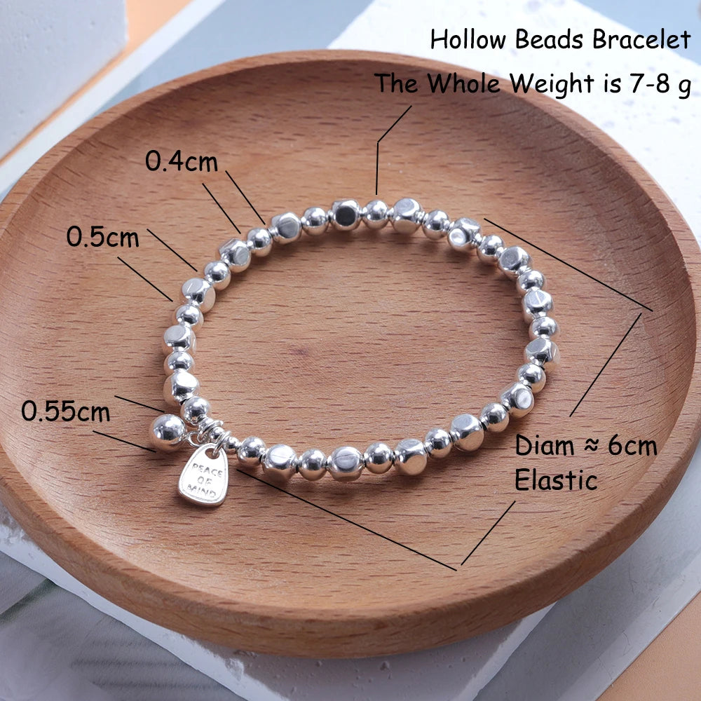 New 925 Silver Geometric Bead Punk Peace of Mind Words Irregular String Bracelet For Woman Girl Fashion Jewelry Gift Dropship