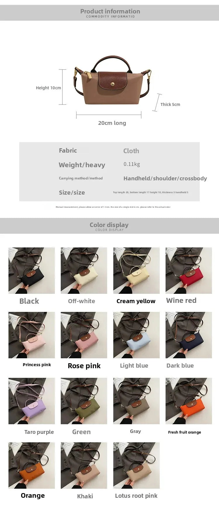 Retro Fashion Nylon Dumpling Bag Women's Crossbody Handbag Soft Polyester Lining Zipper Closure Shoulder Bag Handbag