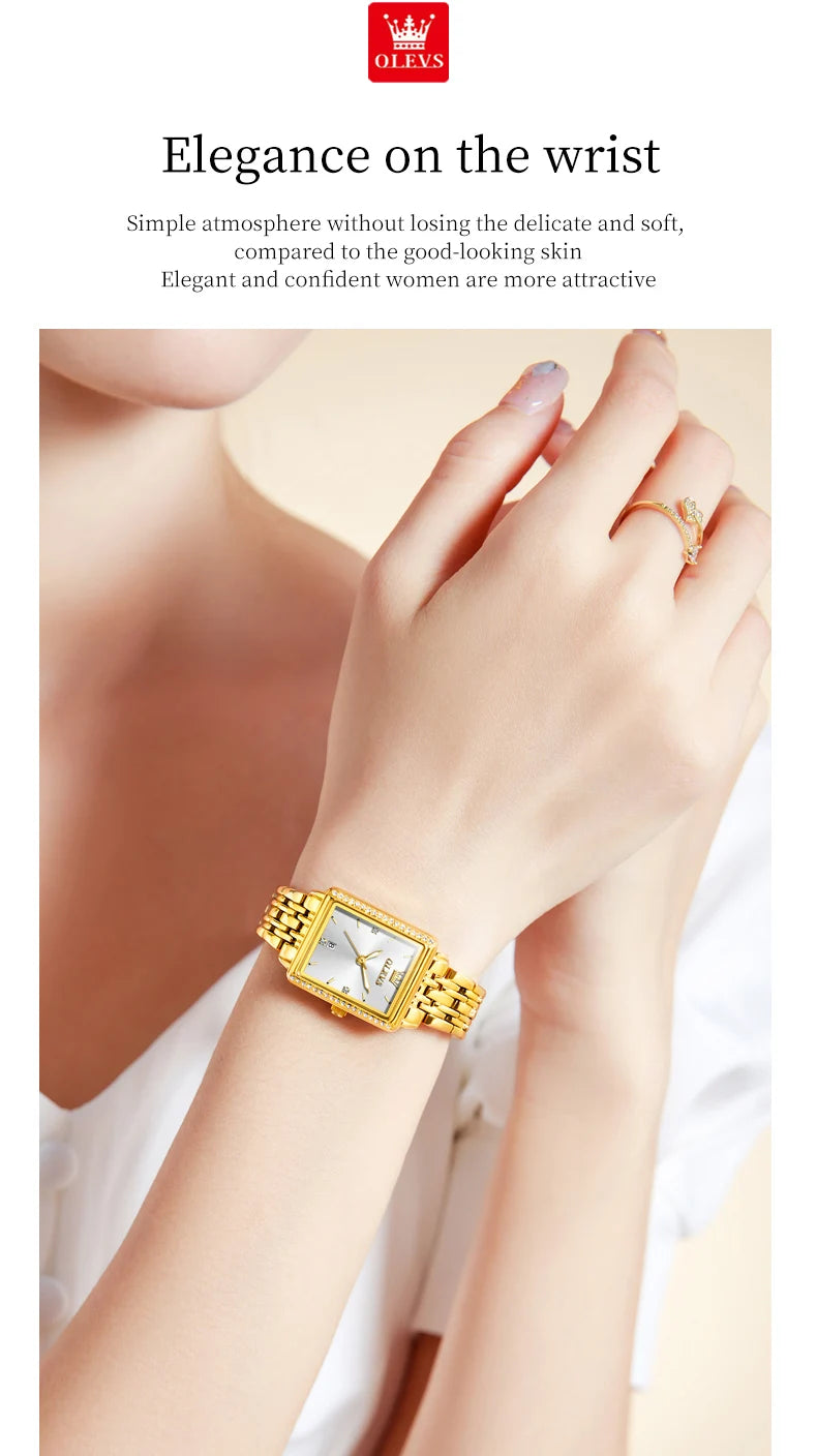 OLEVS Women's Watches Luxury Golden Stainless Steel Woman Watch Luminous Waterproof Quartz Wrist Watch Fashion Watches for Women