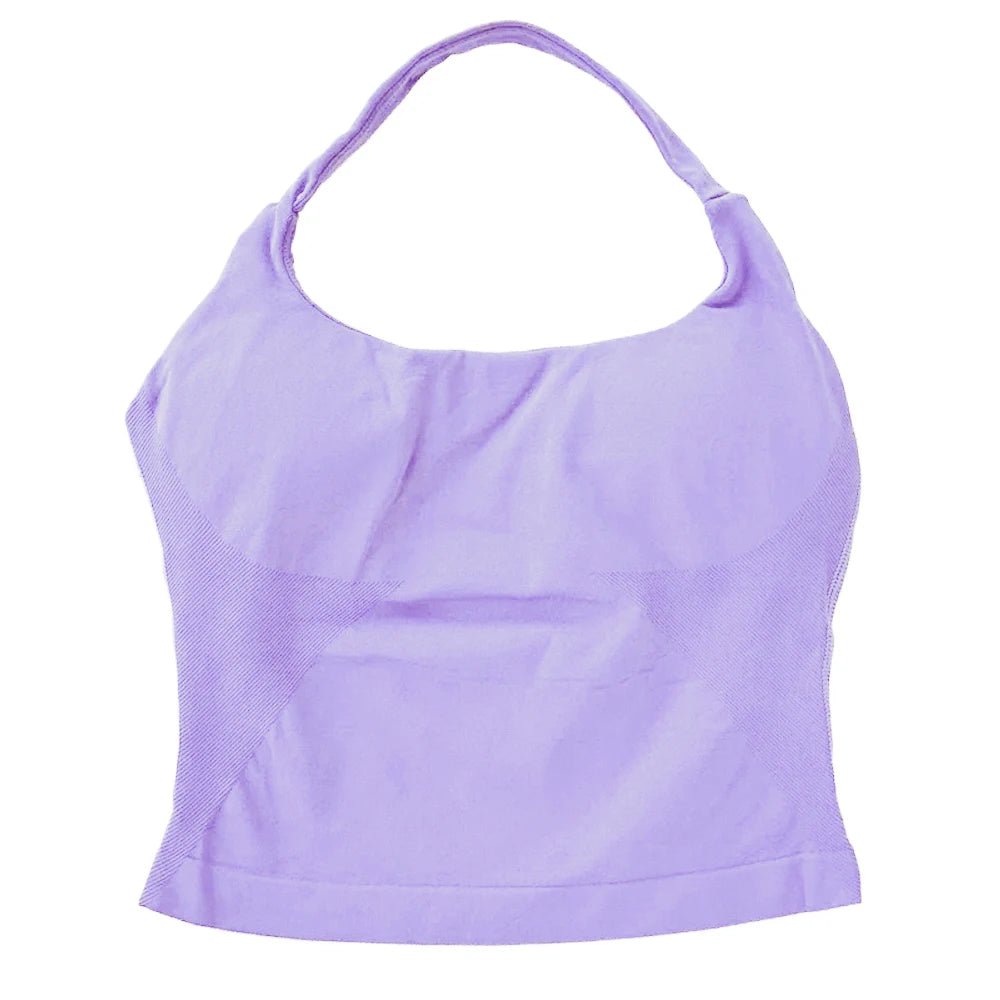 Gym Top Women Clothes Strappy Workout Tank Top Padded Sports Bra Backless Yoga Shirts Seamless Gym Crop Top Halter Fitness Vest